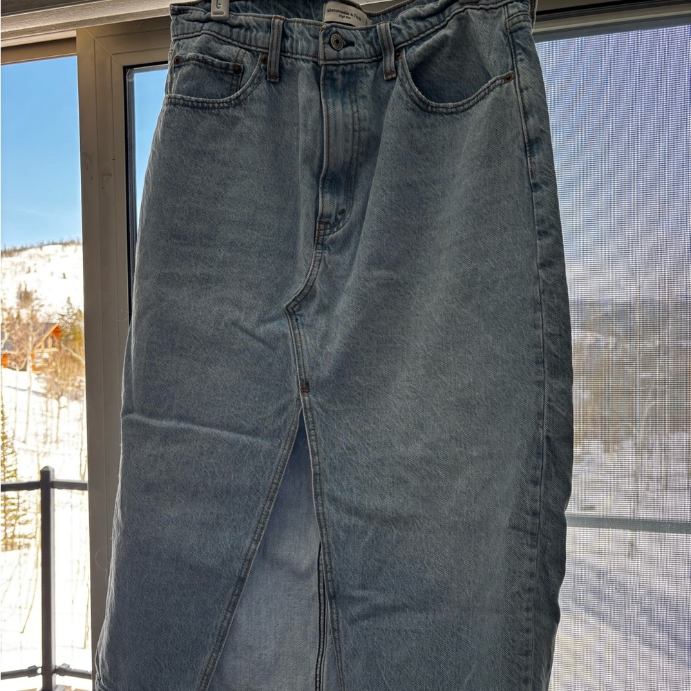 Blue Denim Skirt with Front Slit